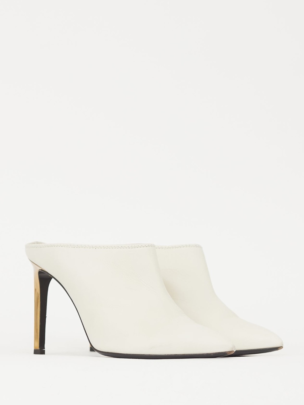 Lanvin White Leather Gold Stiletto Pointed Toe Mule 7.5